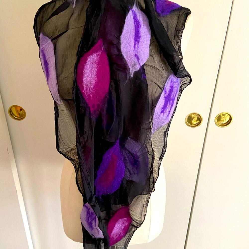 Silk chiffon and felted wool leaf scarf